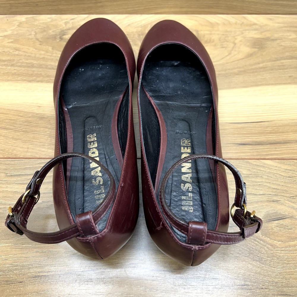 Jil Sander Womens Platform Flats 8 8.5 EU 38.5 Burgundy Leather Ankle Strap - Picture 5 of 9